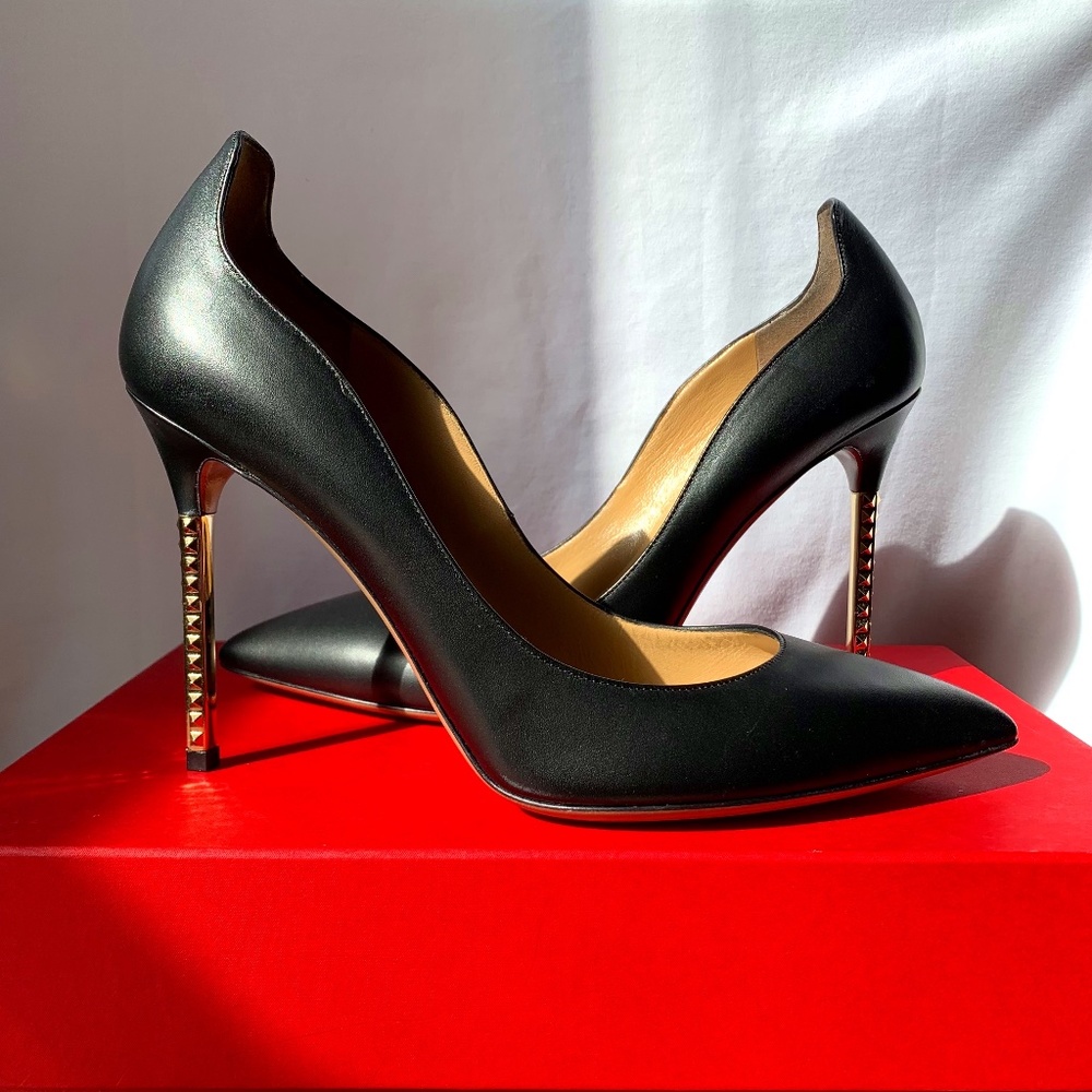 Valentino Black Heels with Gold Studded Stiletto